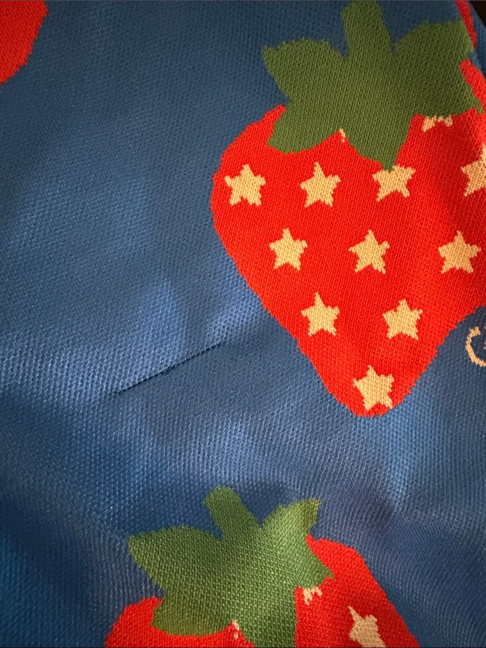 Gucci Kids Blue Jacket with Red Strawberry Print